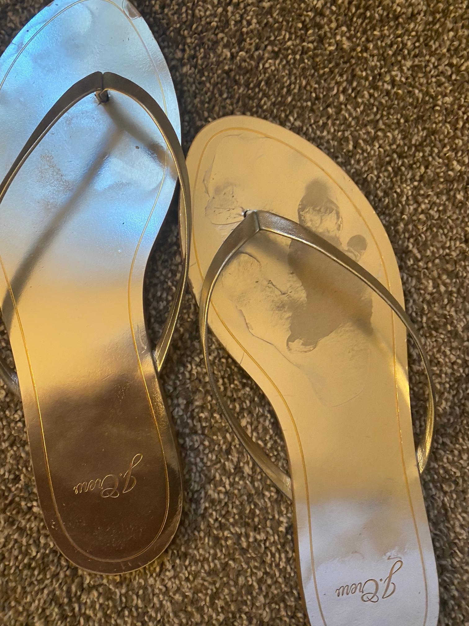 J crew sale gold flip flops