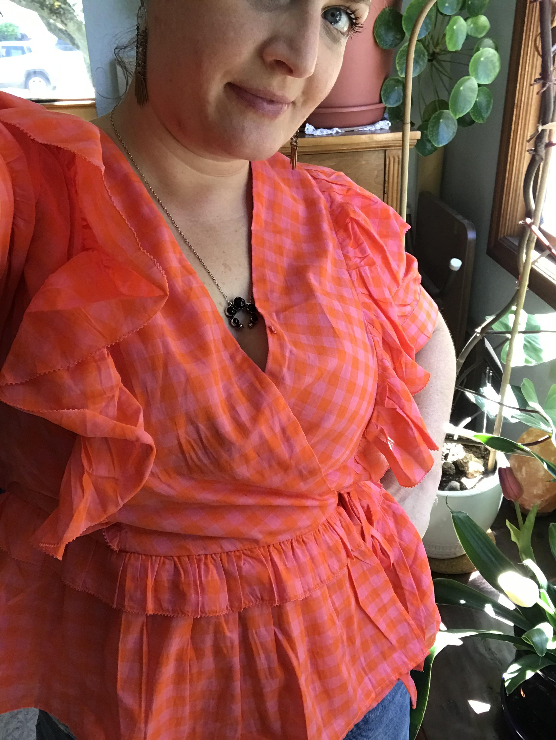ブラウス シャツ GINGHAM RUFFLE TOP レディース Ruffle Wrap Top In Gingham For Women | J.Crew