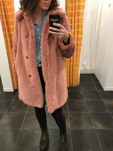 j crew pink faux fur coat