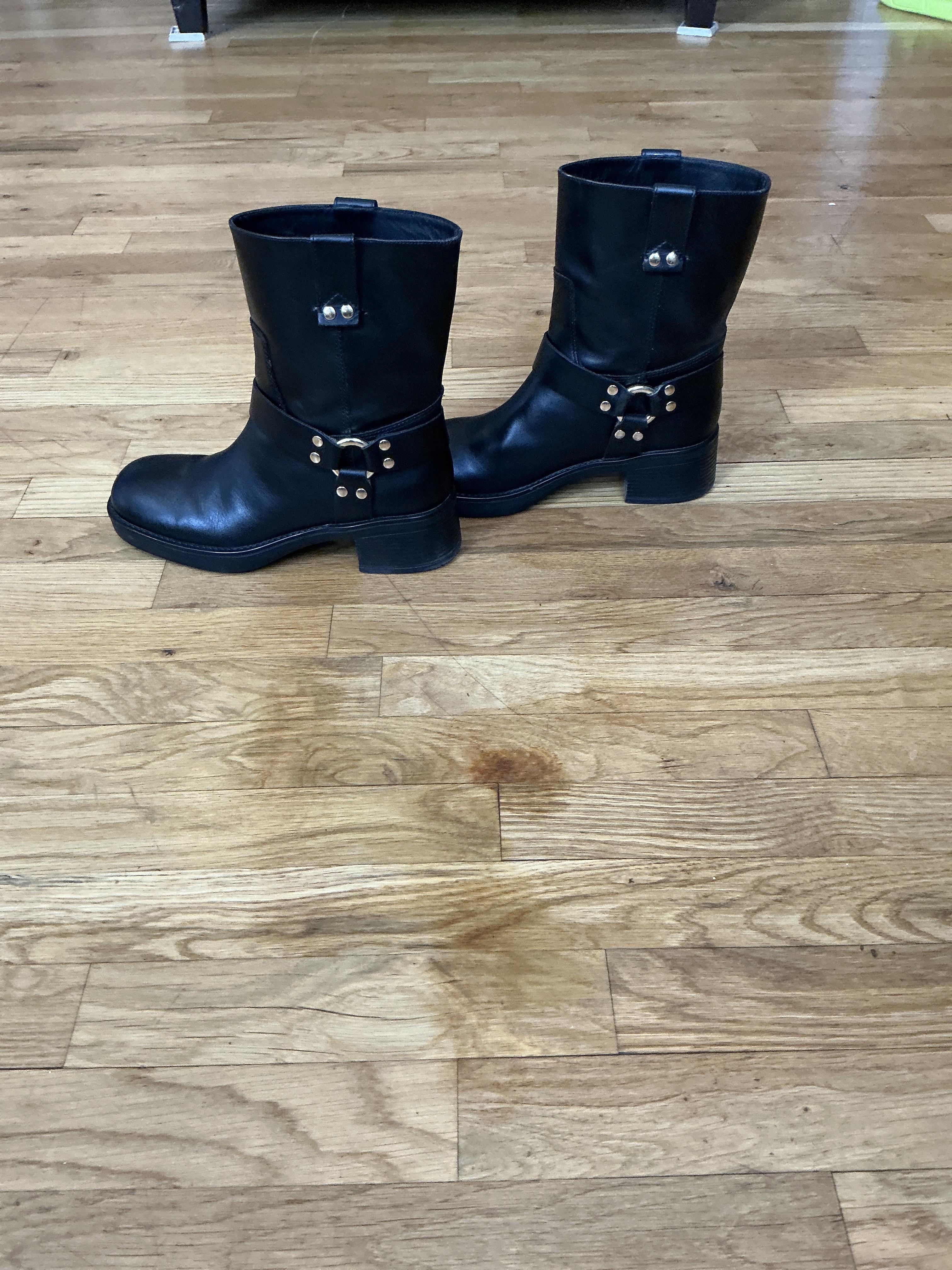 ☃️ J. Crew Black Leather Mid-Calf moto Boots made in Italy 49187 Biker Mid | Black Biker Leather Ankle Boot | JIMMY CHOO main image 4