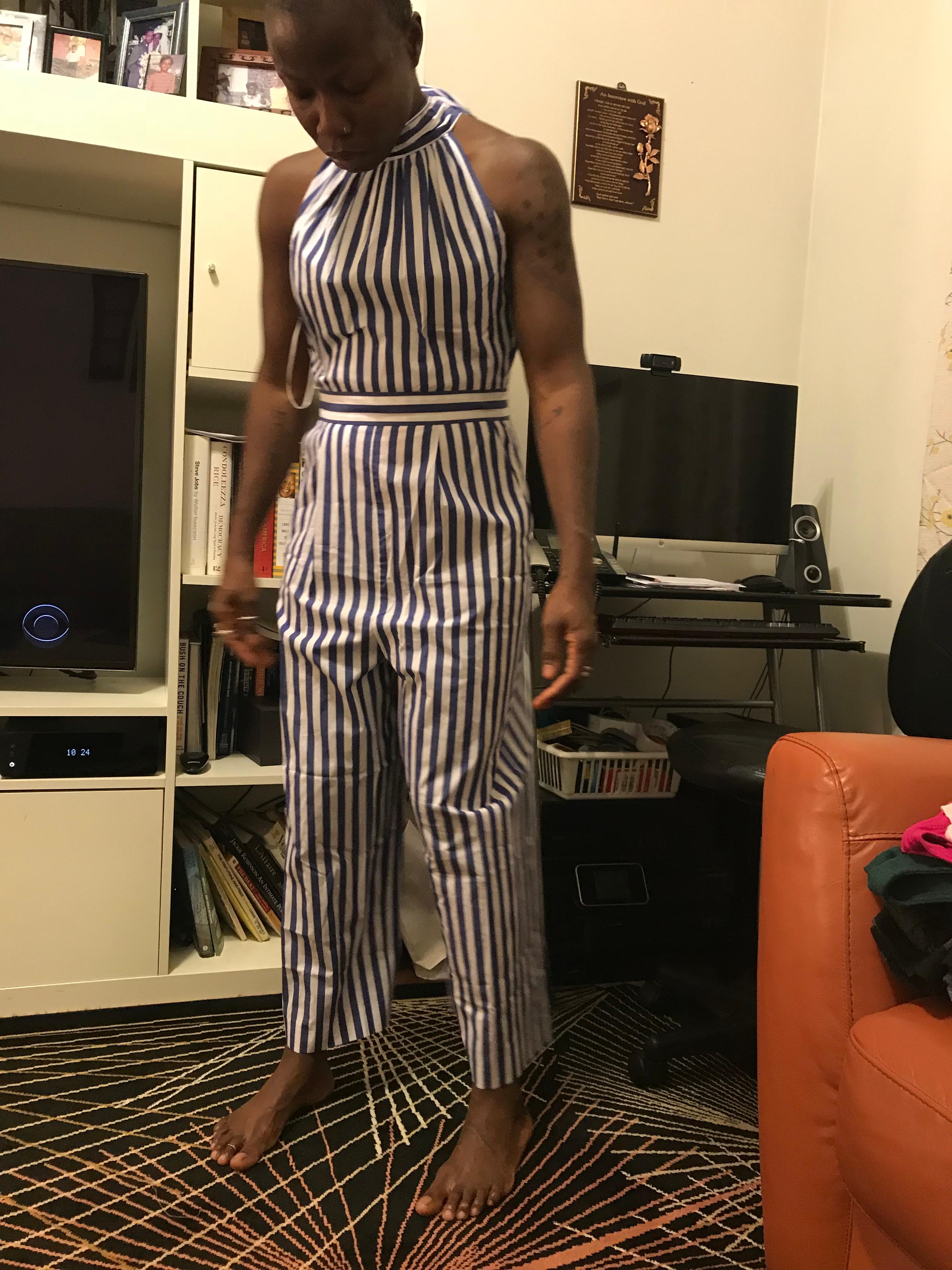 J crew sale striped halter jumpsuit