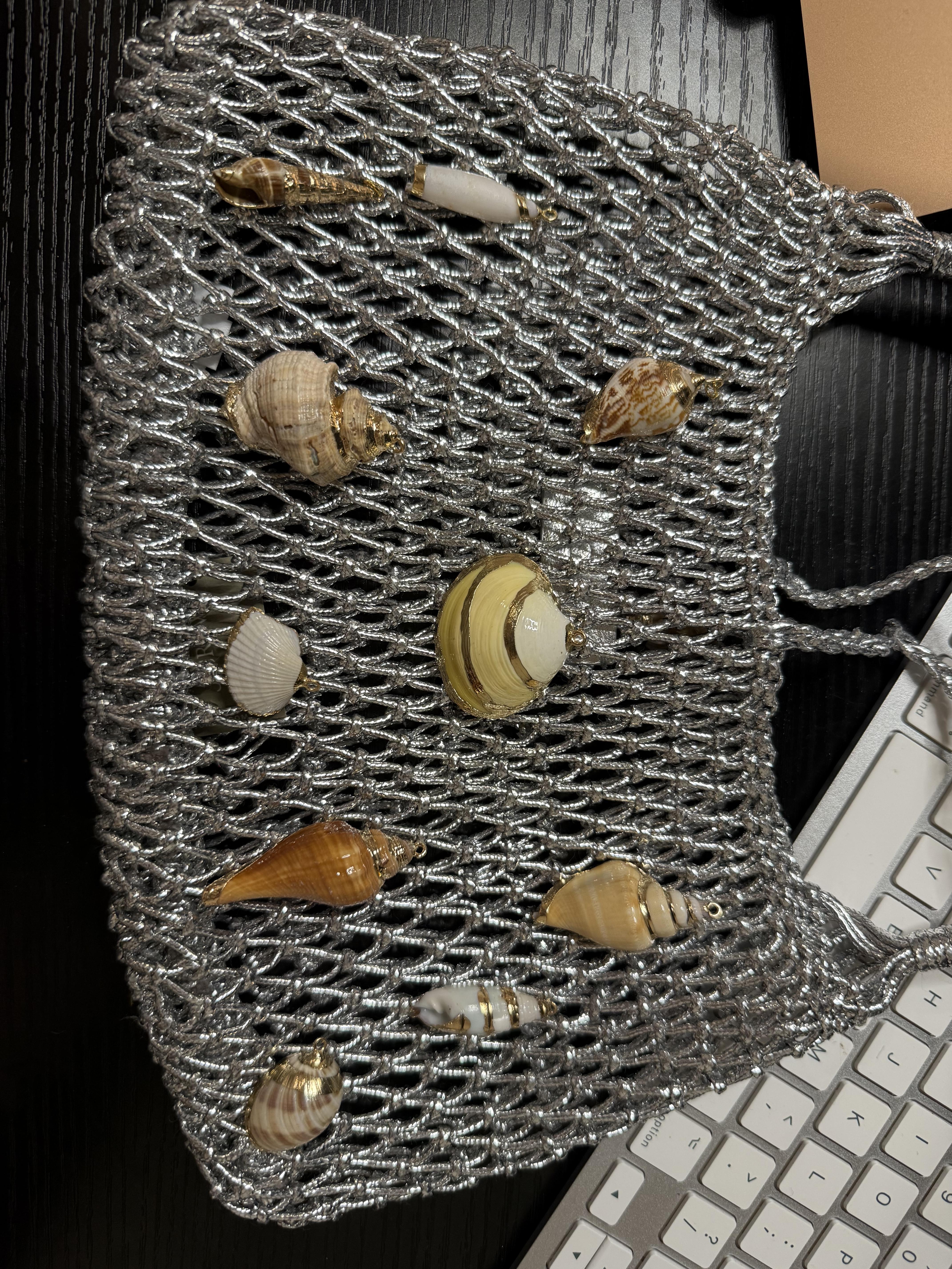 Small Cadiz handknotted shoulder bag in metallic
