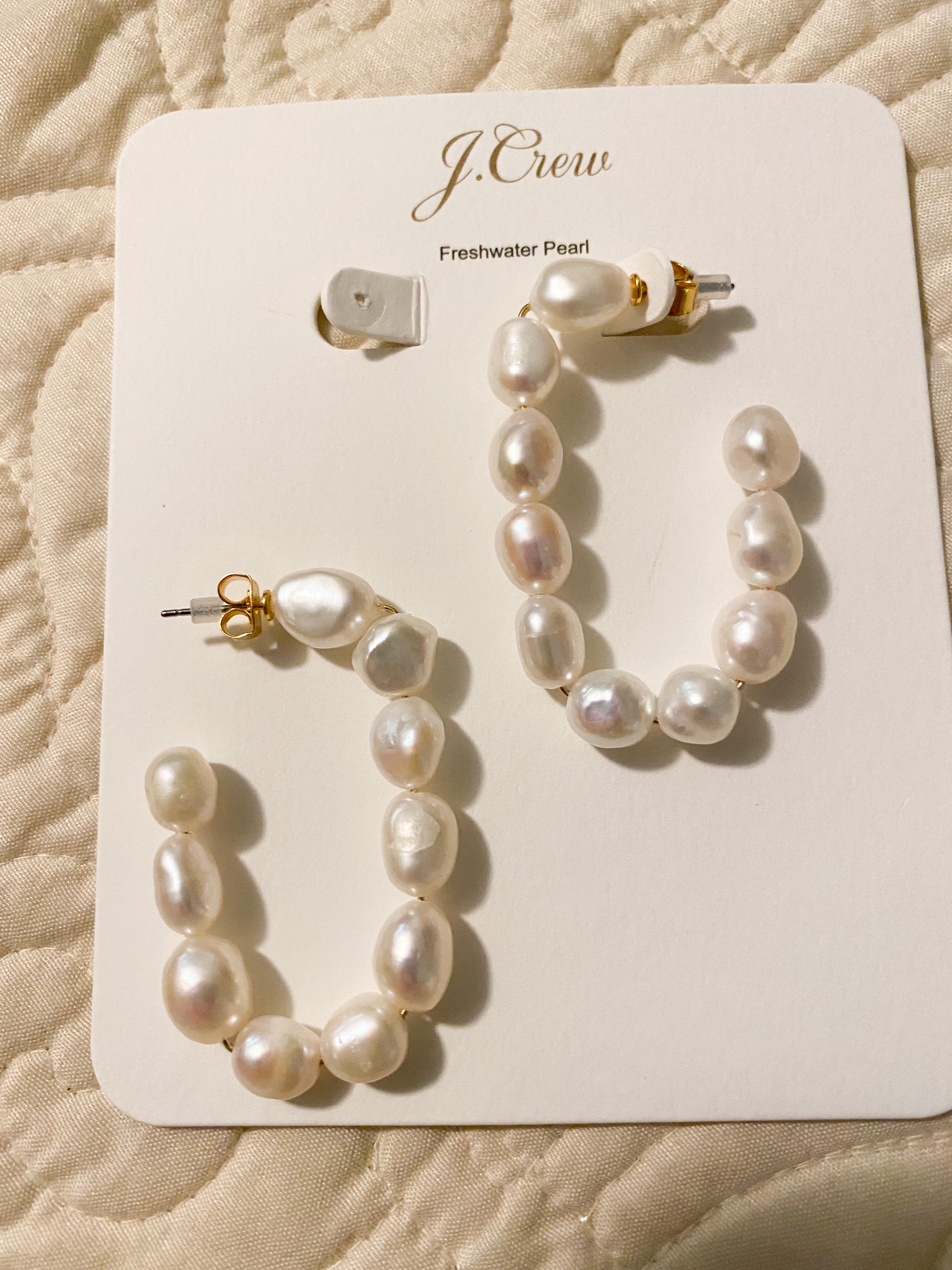 J crew deals pearl hoop earrings