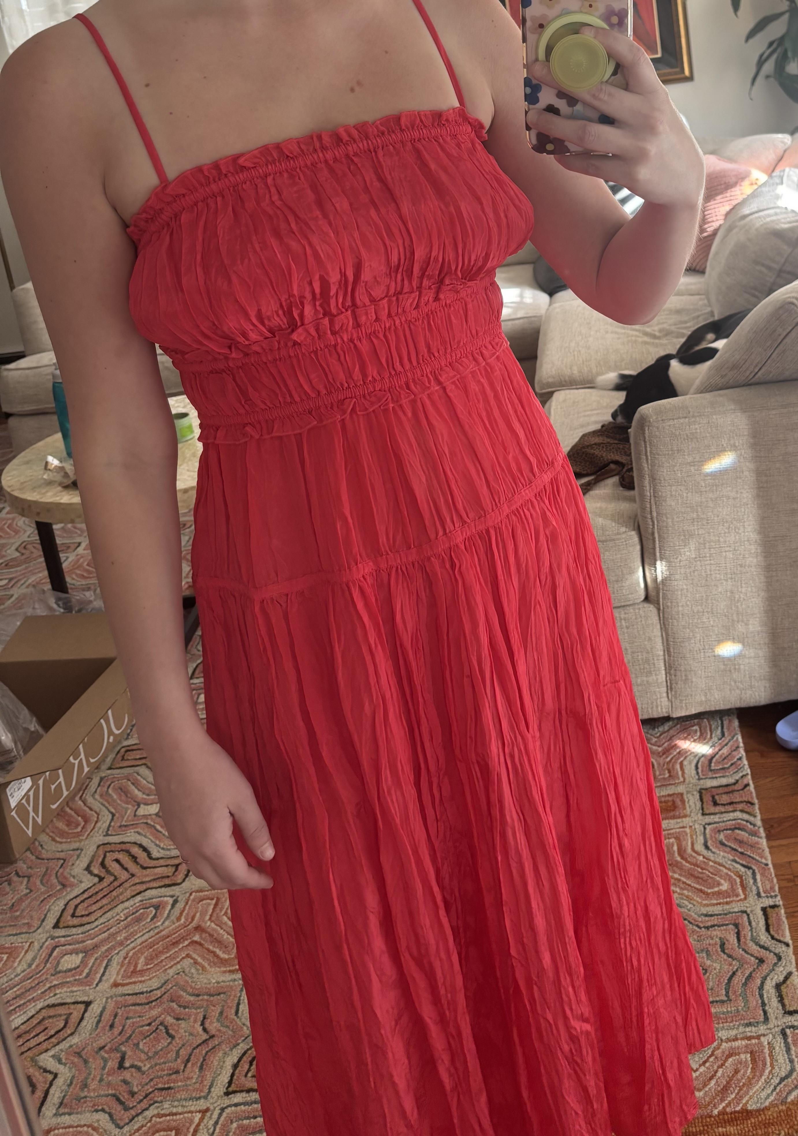 Crinkled ruffle-trim dress