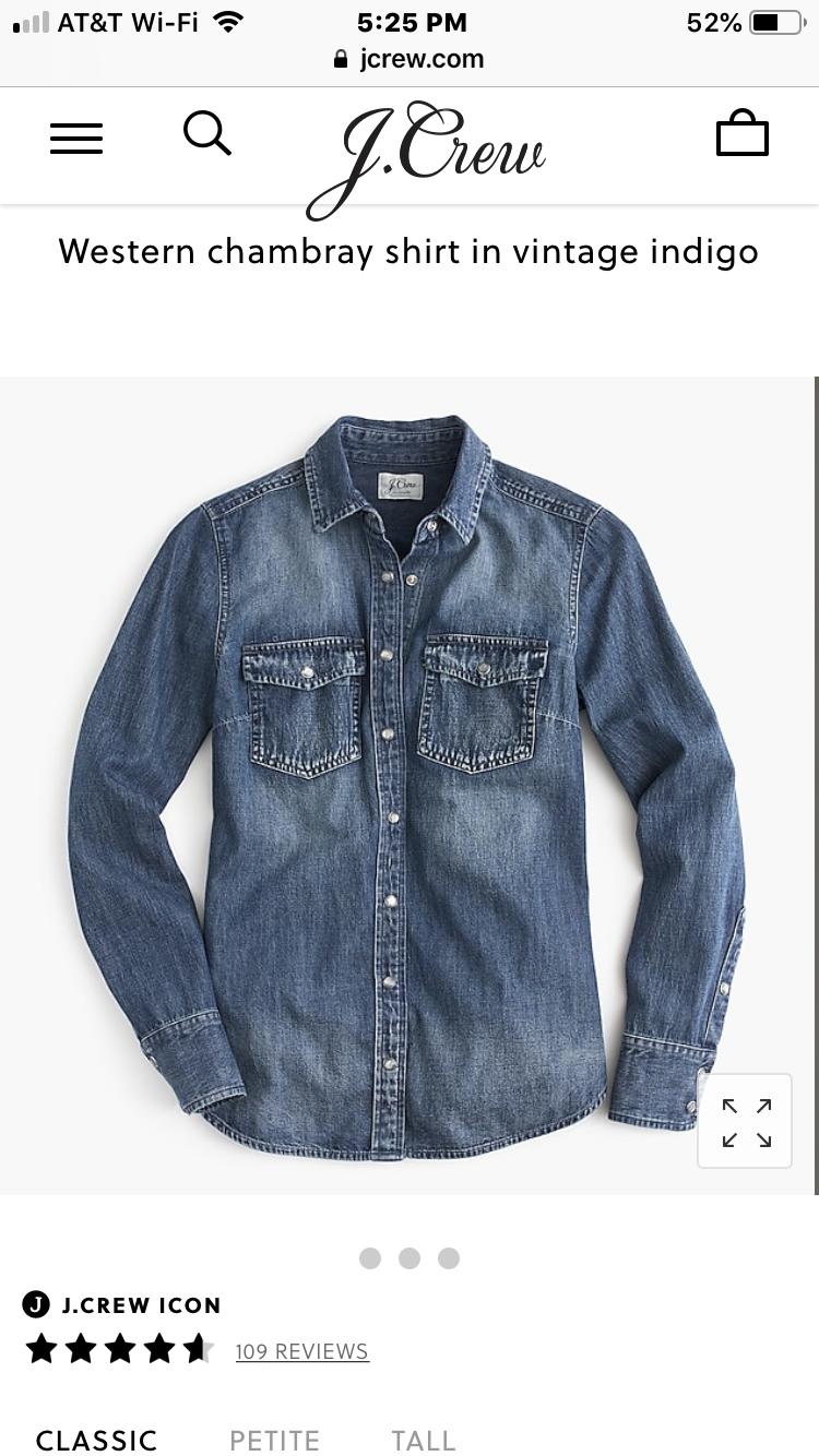 J crew store western chambray shirt