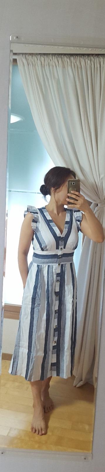 Button-front Linen Midi Dress In Faded Indigo Stripe For Women | J.Crew