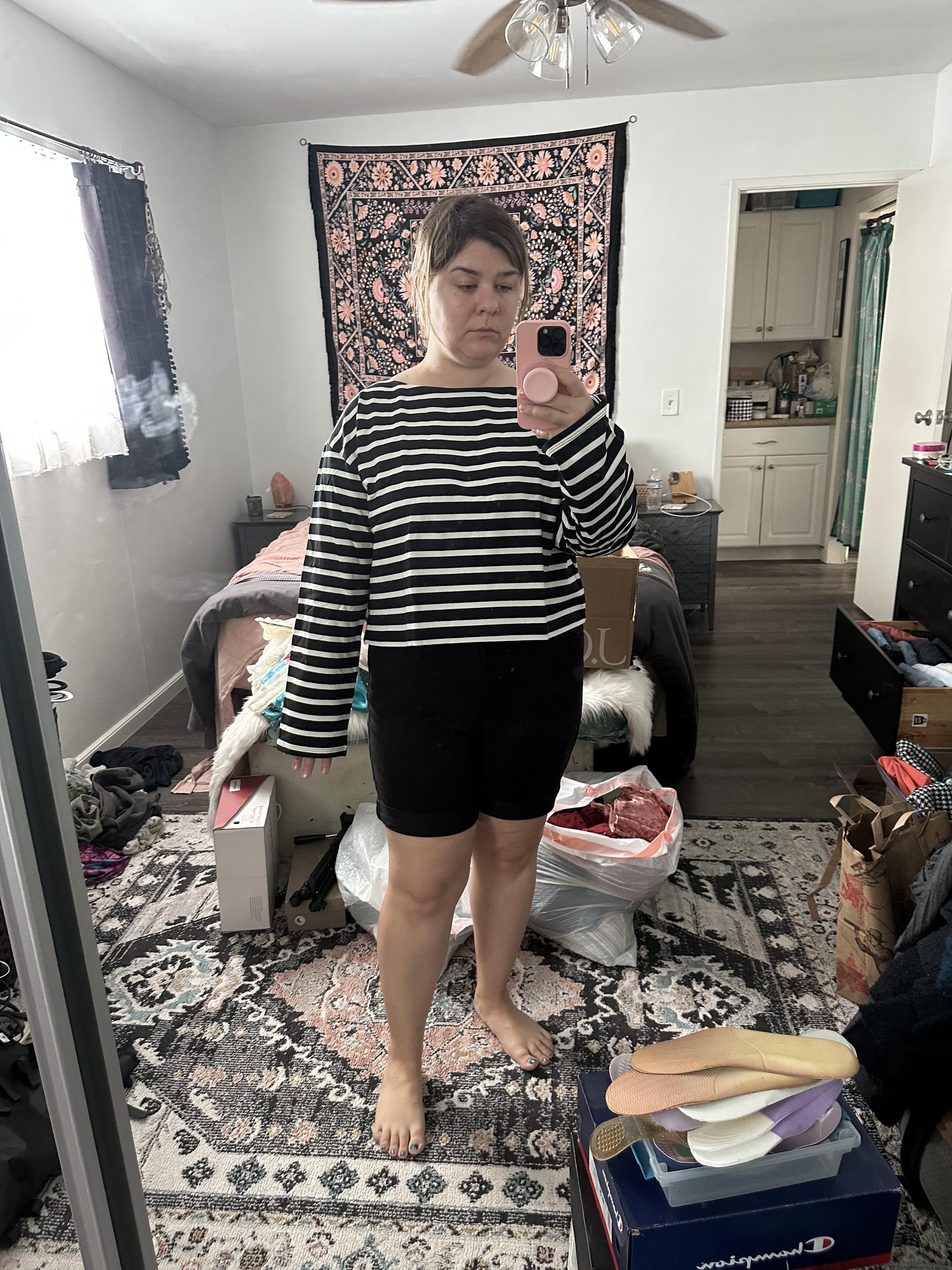 Cropped boatneck T-shirt in mariner cotton