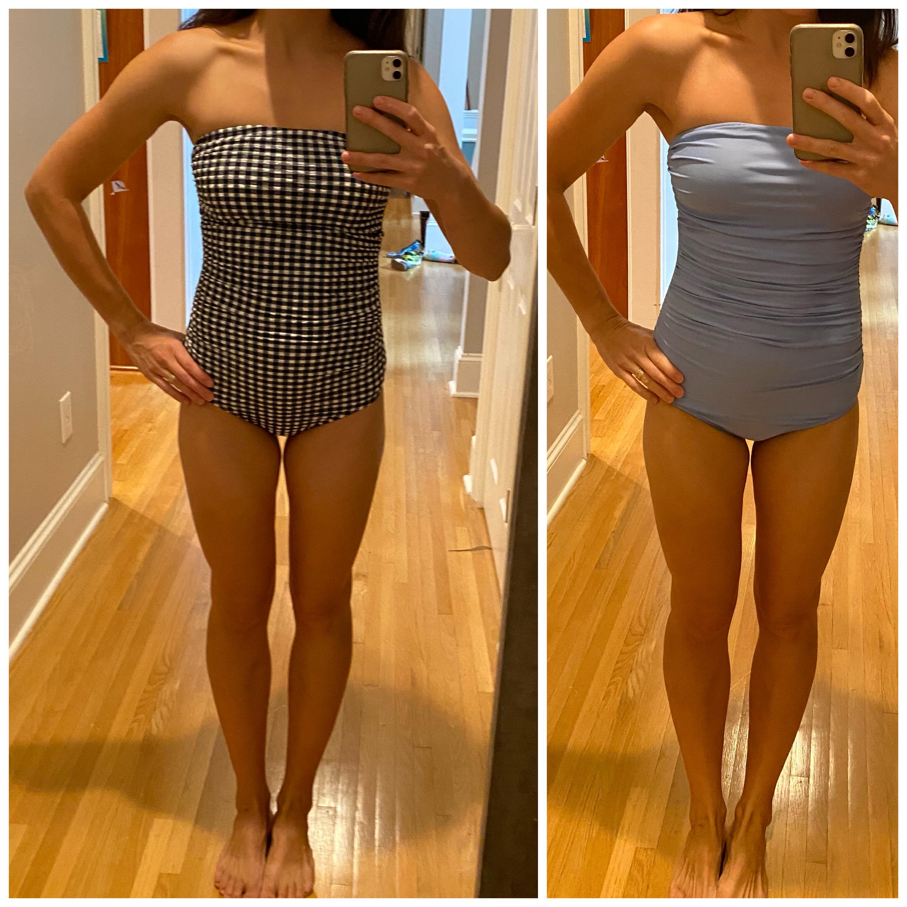 Ruched bandeau one-piece in gingham
