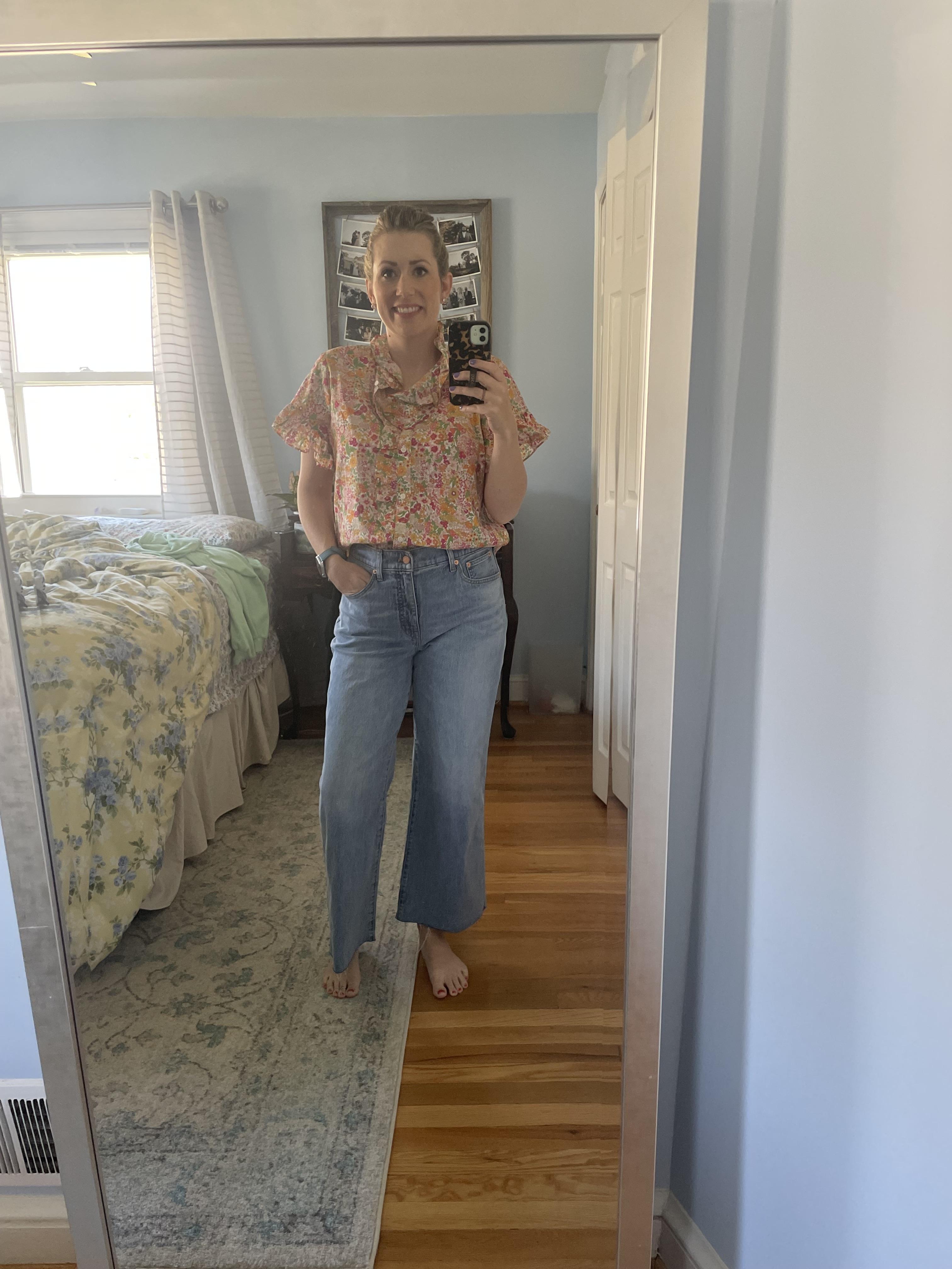 デニム・ジーパン MOTHER White Stretch Denim The Spinner Wide-Leg Jeans MOTHER + NET SUSTAIN Spinner Zip Heel high-rise wide-leg