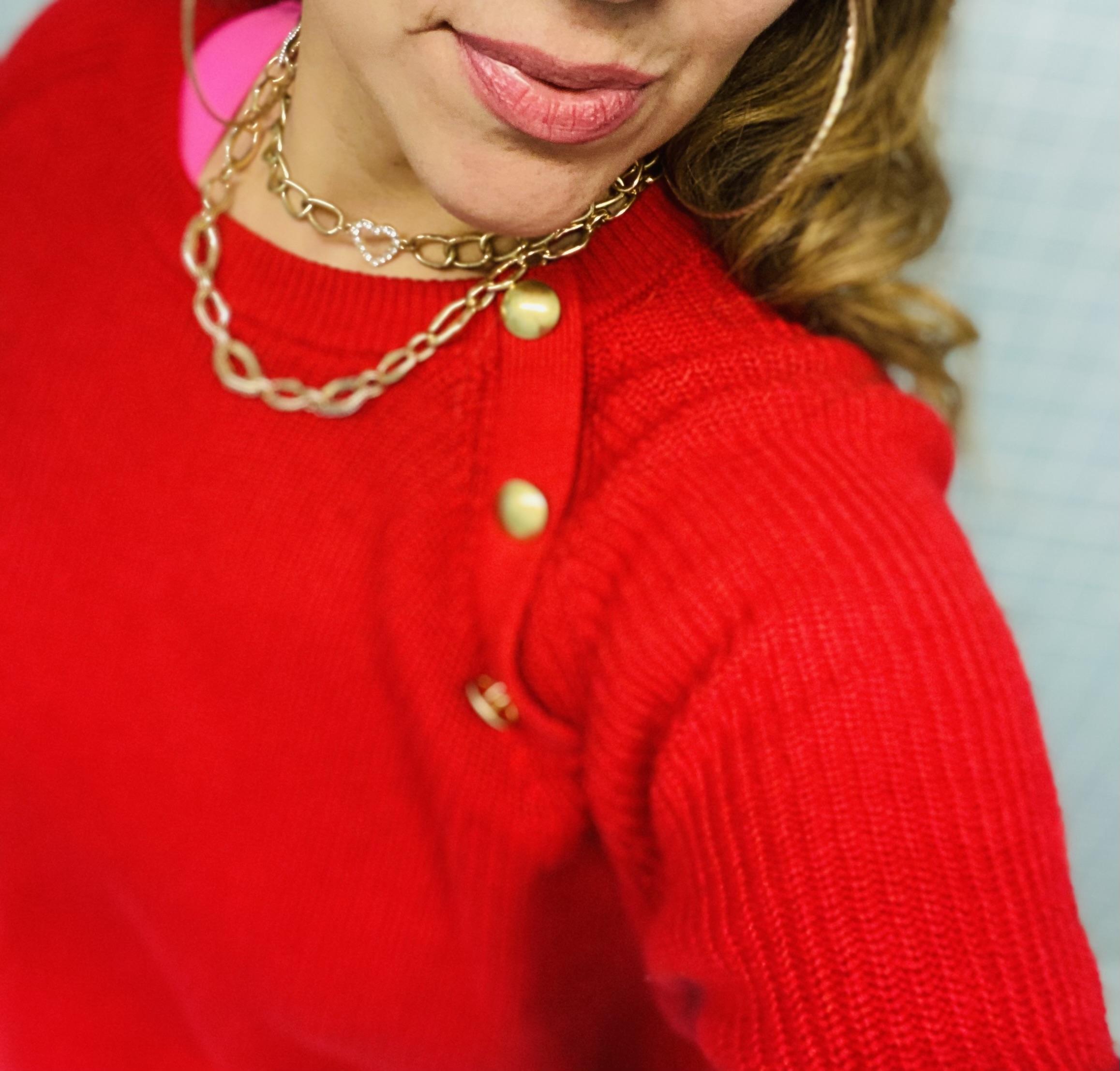 Button raglan crewneck sweater