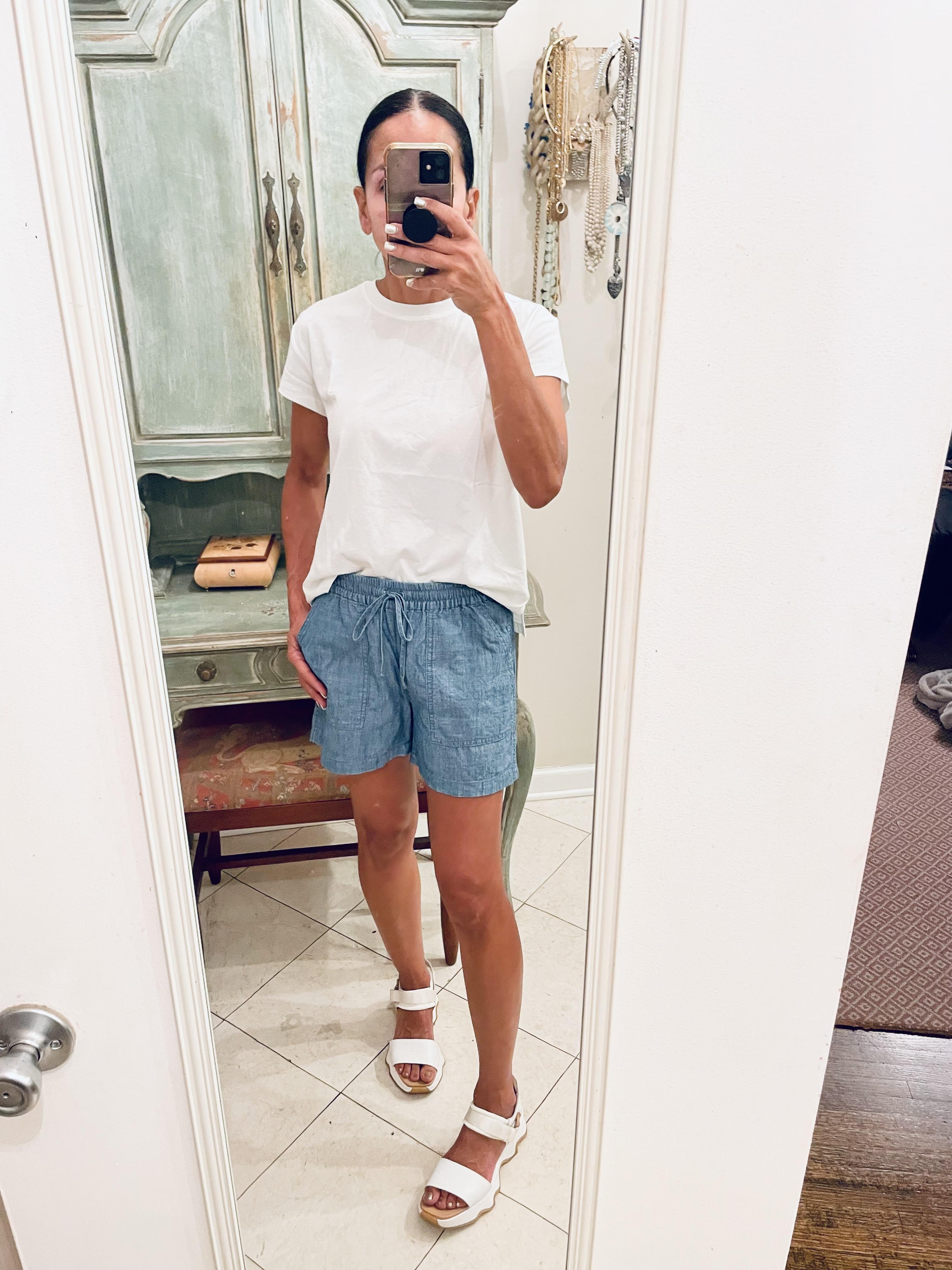 Linen-blend drawstring short