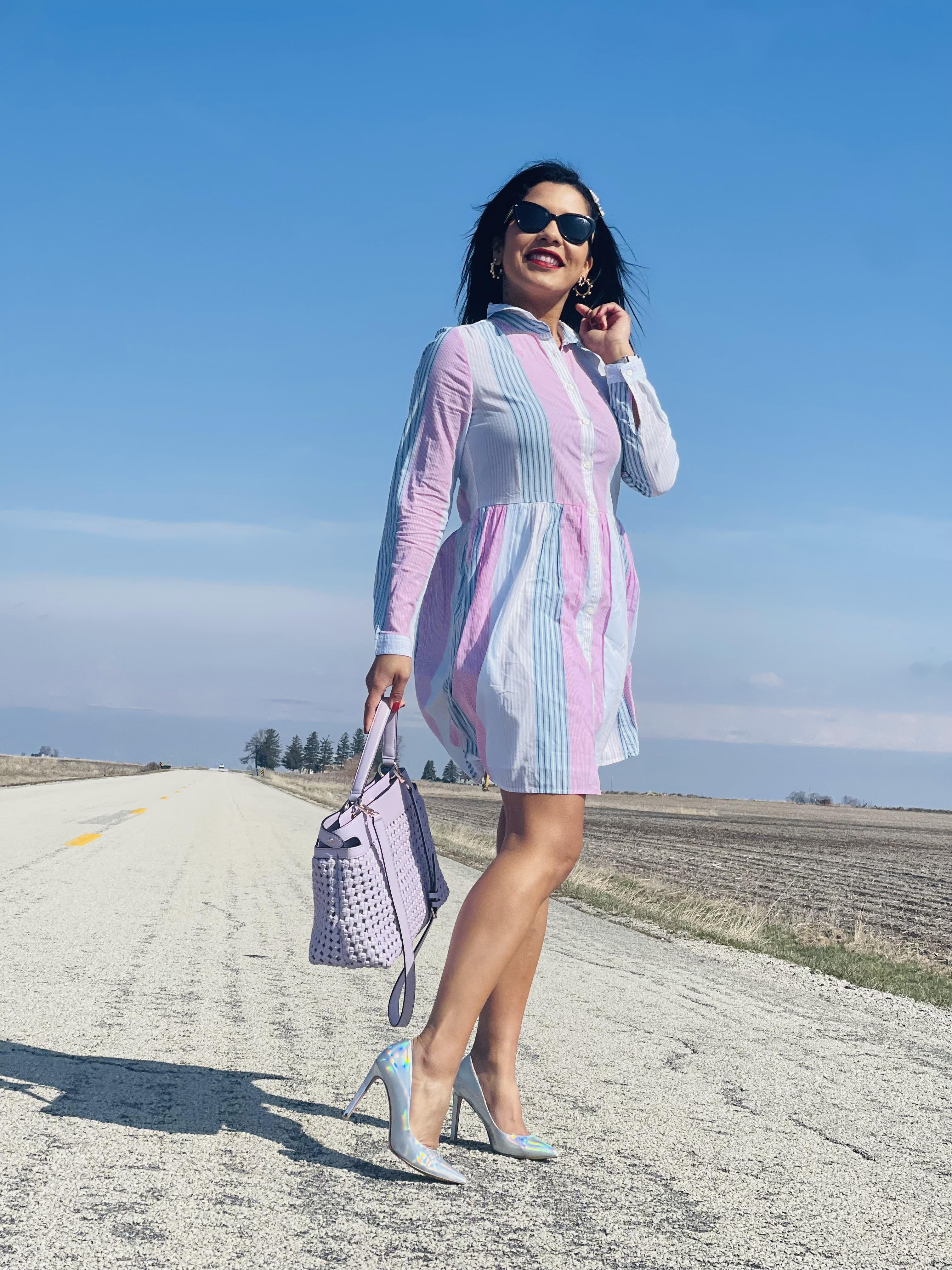 Factory: Printed Collared Mini Shirtdress For Women