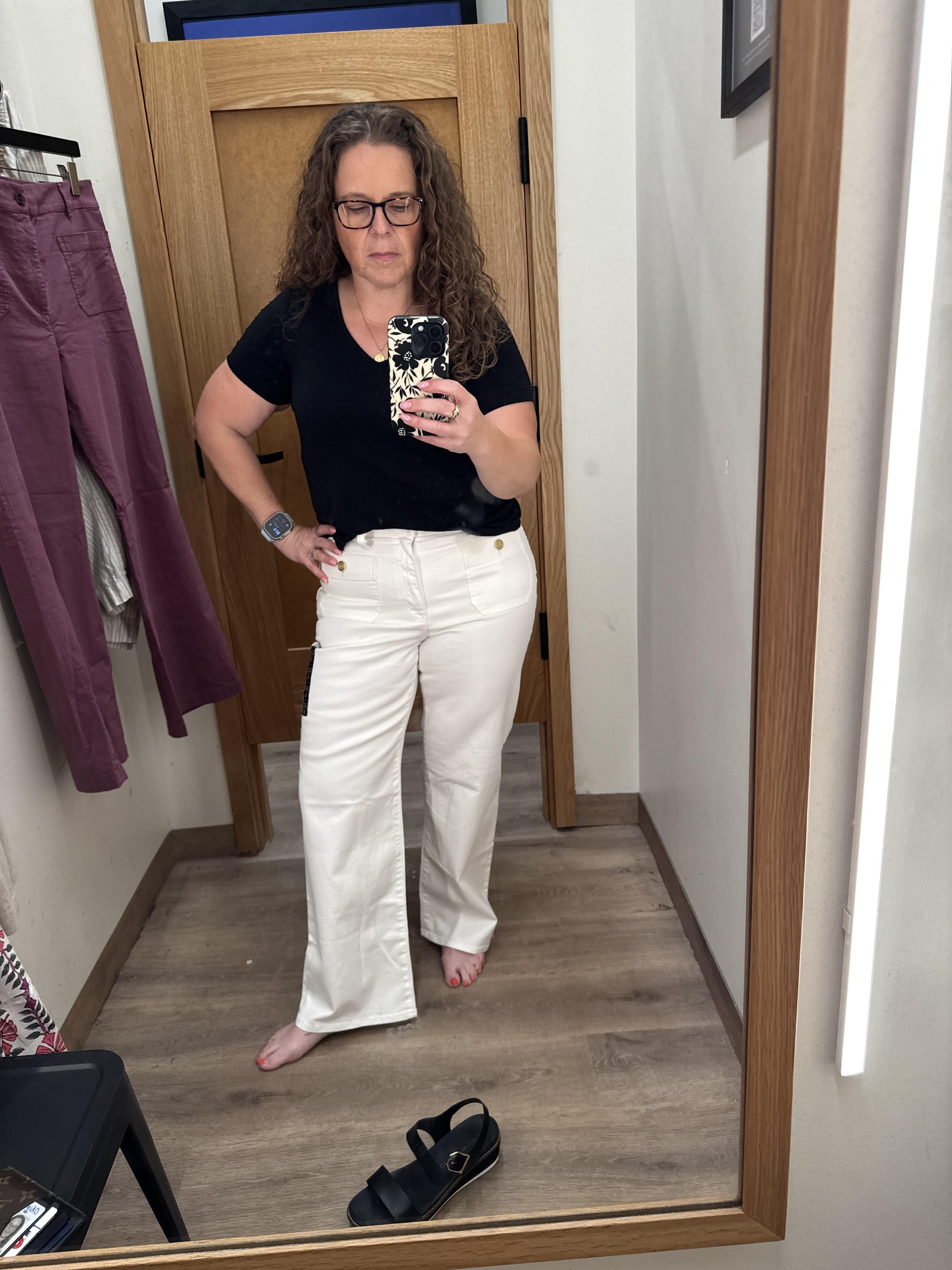 Petite slim-wide leg ecru jean in all-day stretch