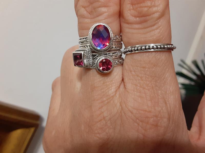 Red Volcanic Quartz Triplet & Topaz Silver Ring Set 2.36ctw