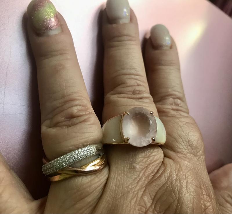 Pink rose quartz 18k rose gold over silver ring - JXH049 | JTV.com