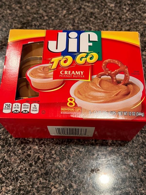 Jif To Go Natural Creamy Peanut Butter Spread, 8- 1.5 Ounce Cups, Smooth  and Creamy Texture, Snack Size Packs 