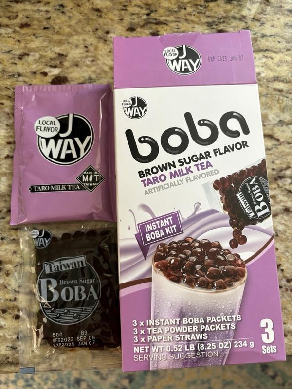 J Way Instant Boba Taro Milk Tea Set, Taro Bubble Tea Kit, 3 Drinks 