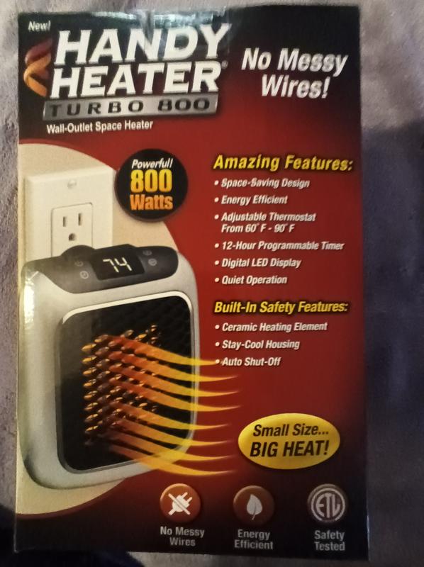 Ontel Handy Heater Heat Boss Turbo 800 Watt Space-Saving Wall Outlet Heater
