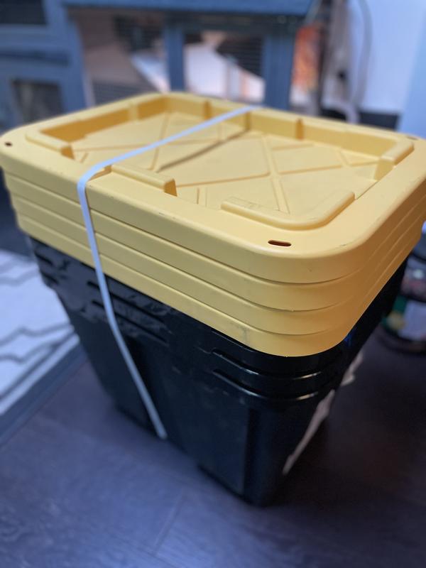 Greenmade Storage Bin with Lid, 27 Gallon, Black and Yellow