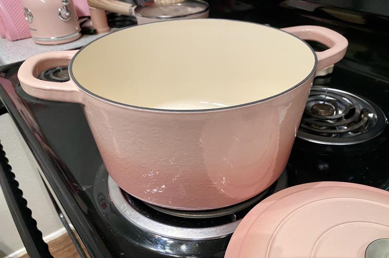 Crock Pot Artisan 2 Piece Enameled Cast Iron Dutch Oven 7 Quarts Blush Pink  - Office Depot