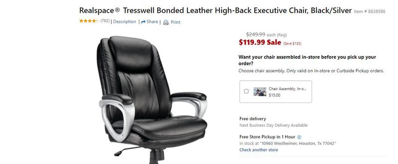 Realspace Hurston Bonded Leather High Back Executive Chair Black