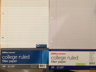 Office Depot College Ruled Filler Paper | 3 Pack, 300 Sheets Total, 10.5 X 8 Inches