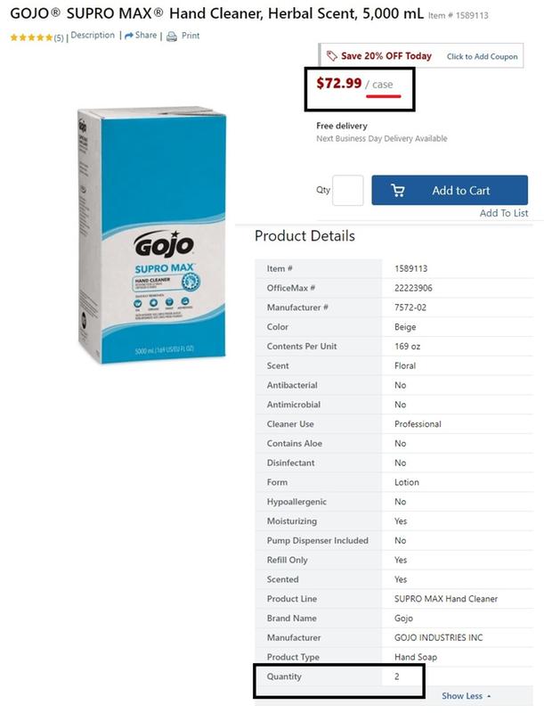 Gojo Supro Max Hand Cleaner Refill, 5000 mL, Floral Scent, Beige, 2/Carton