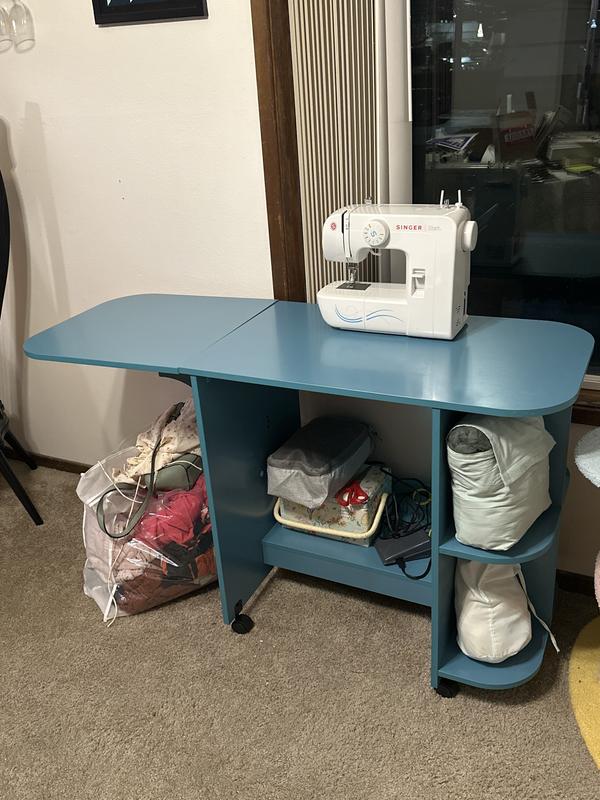 Southern Enterprises 51 Blue Contemporary Expandable Rolling Sewing Table  Craft Station