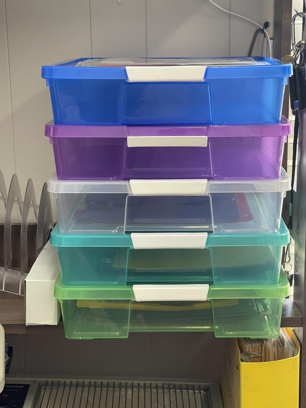 Storex Stackable Craft Boxes Small Size 3 x 14 x 14 Assorted Bright