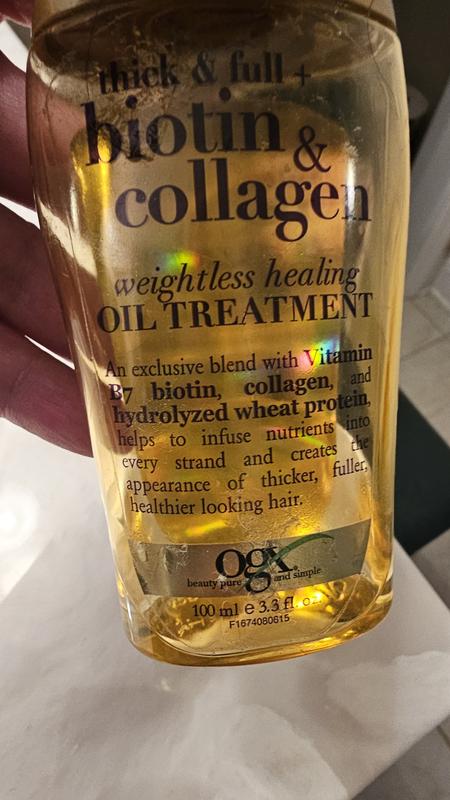 OGX Thick & Full Biotin store & Collagen Weightless Healing Oil Treatment, 3.3 Oz