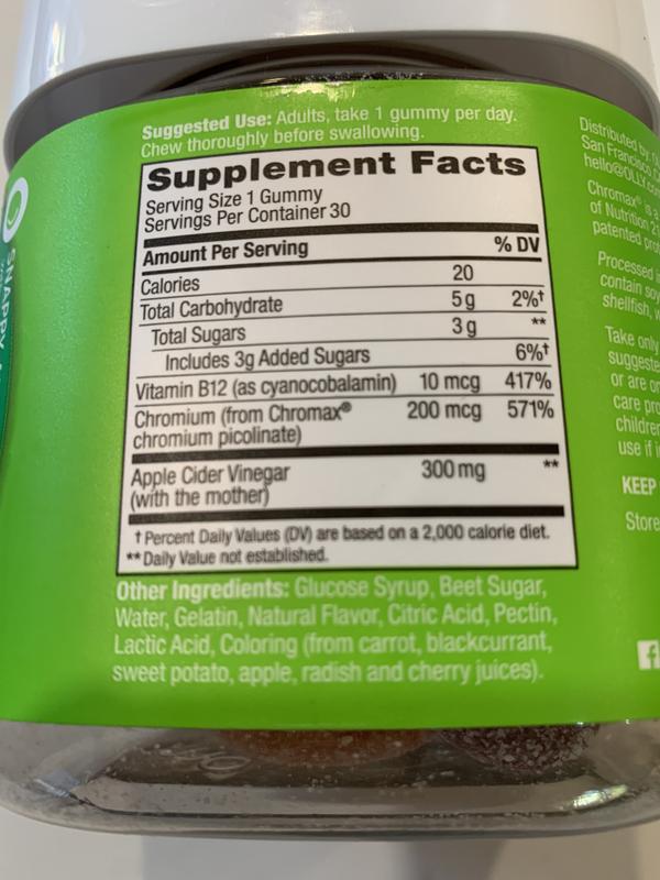 Olly Metabolism Gummy Rings supplement facts and ingredients list.