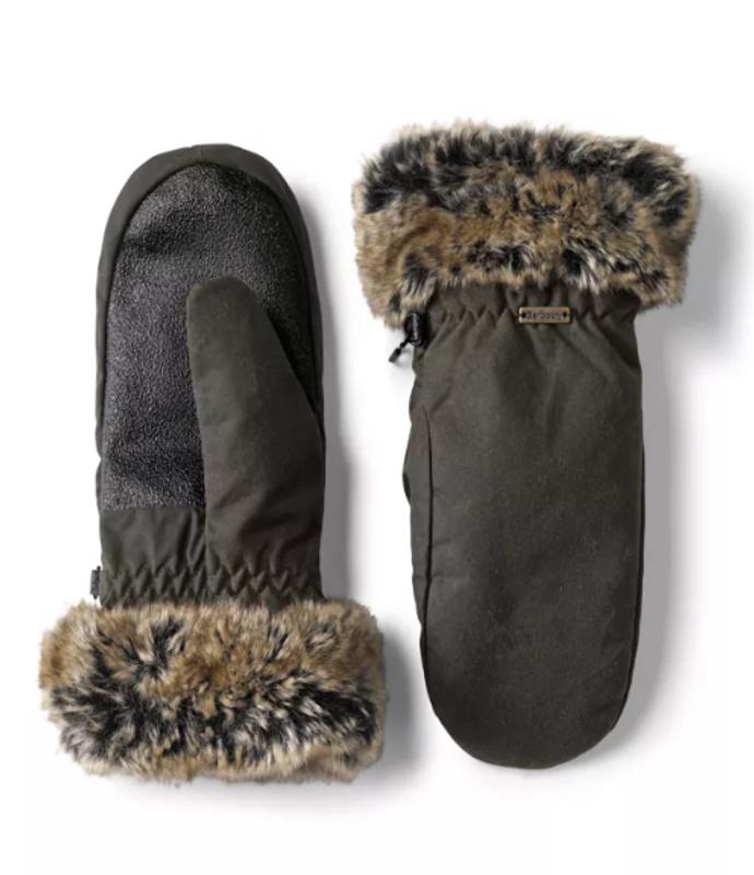 Barbour® Waxed Cotton Mittens With Faux-Fur Trim | Orvis