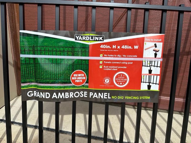 YARDLINK Grand Ambrose 3-ft H x 4-ft W Powder Coated Galvanized Steel Decorative Metal Flat-top No Dig Decorative Fence Panel