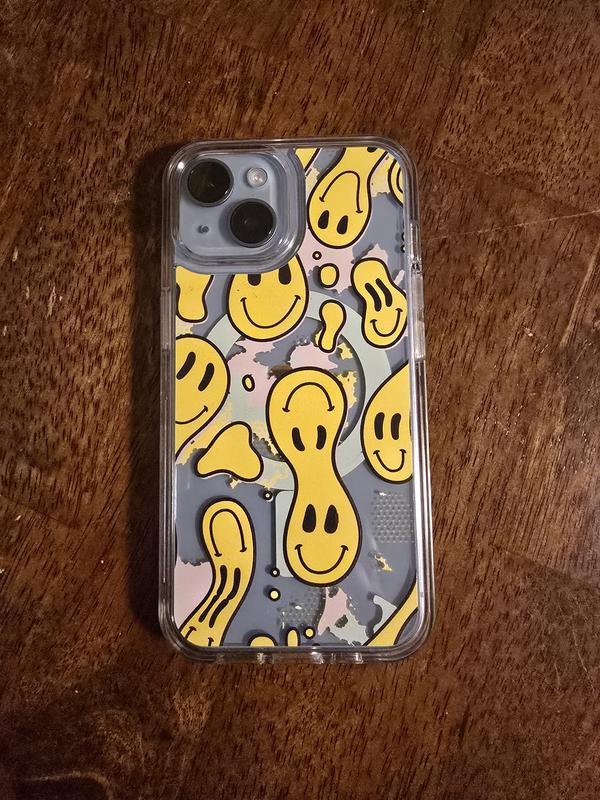 Iphone 14 blue in smiley case