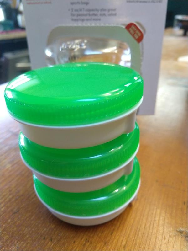 They sort of stack.  Nice easy open tab on the packaging