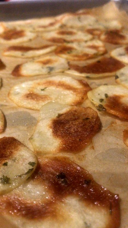 Baked potato chips made using the OXO Y Peeler