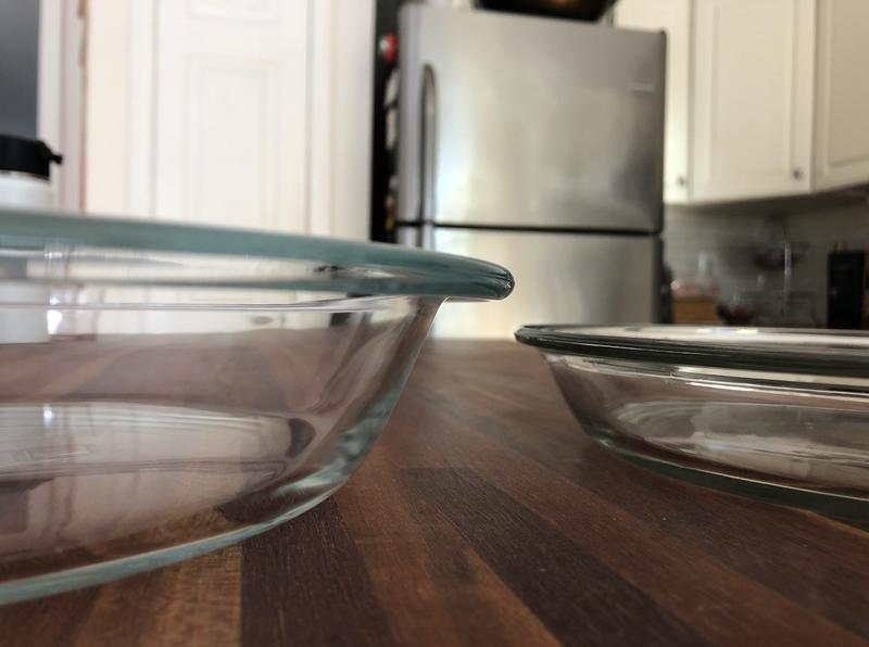 OXO glass pie dish (left) is taller than traditional pie dishes.