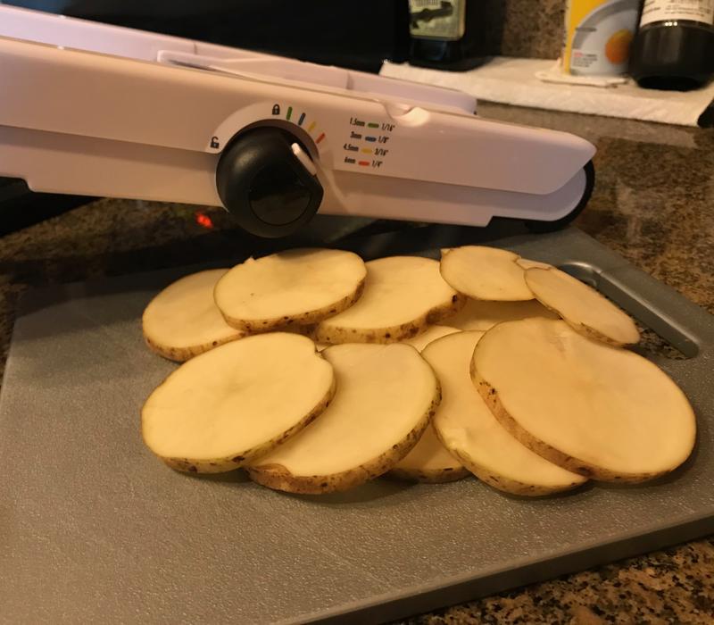 Perfectly sliced 1/4 inch potatoes