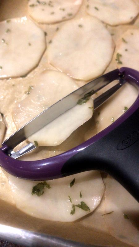 The Y Peeler slices potatoes at the perfect thickness for potato chips