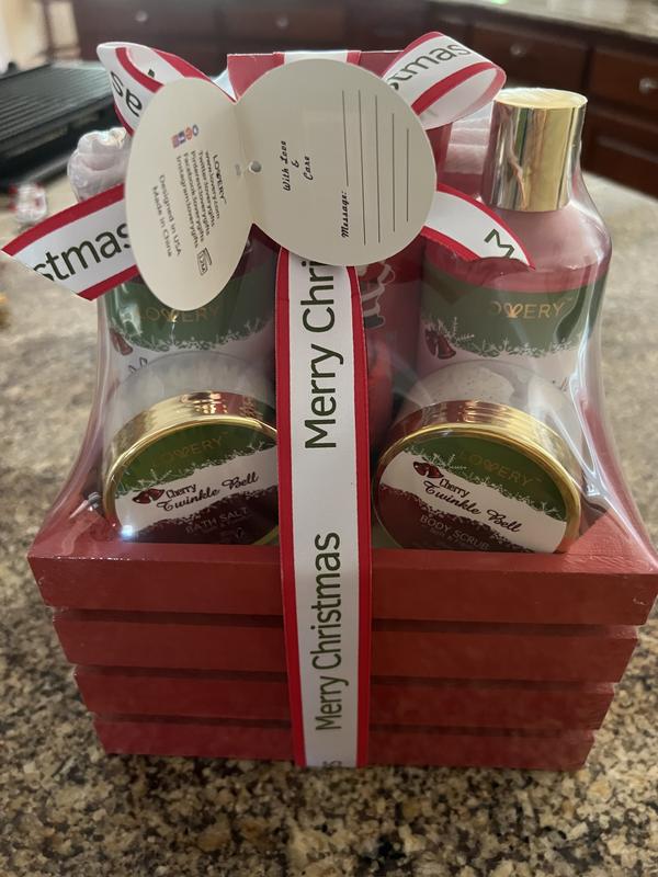 Cherry Twinkle Bell Christmas Gift Set, Bath and Body Care Package, 8 Piece