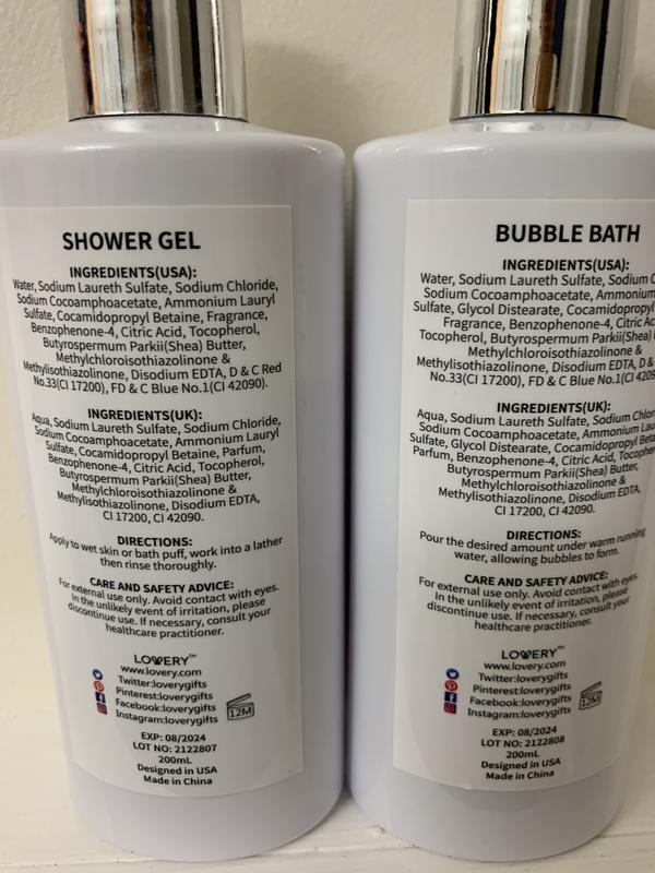 Ingredients of bubble bath & shower gel