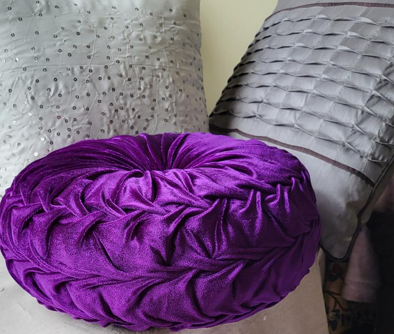 Round Velvet Cushion Deep Violet Amaranth 12 