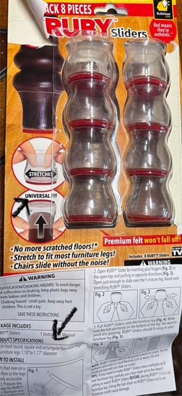 RUBY Sliders 8-Pack One Size Fits Most-in Clear Plastic Chair Leg Caps ...
