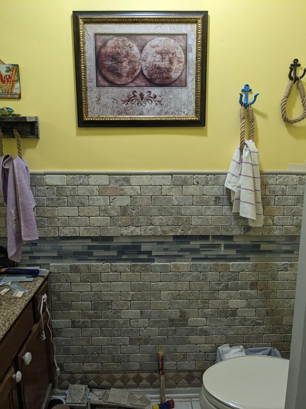 BATHROOM ACCENT WALL DIY  TRYING MUSSELBOUND TILE ADHESIVE