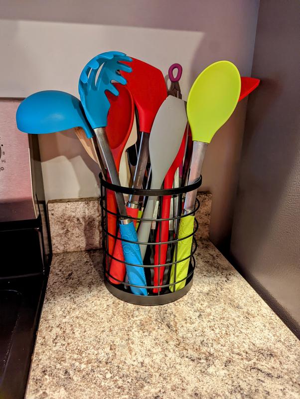 allen + roth Matte Black Steel Freestanding Utensil Crock in the Kitchen  Utensil Holders department at