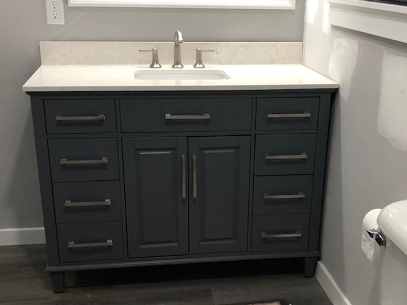 allen + roth Brookview 30-in Slate Blue Undermount Single Sink Bathroom  Vanity with Carrara Engineered Marble Top at