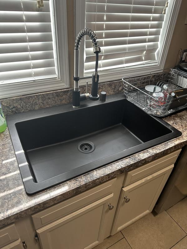 Karran Quartz 33 in. Large Single Bowl Drop-In Kitchen Sink in Black QT-812