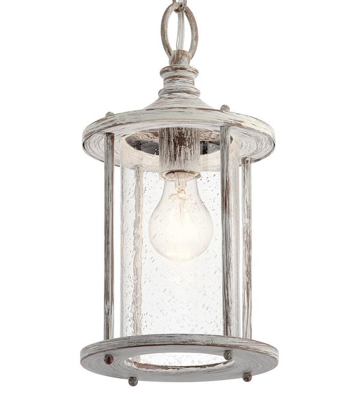 Kichler Hawser Distressed Antique White Coastal Seeded Glass Cylinder Pendant Light