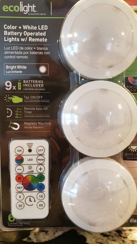 ecolight 6-Pack 3-in Battery RGBW Magnetic Tap LED Puck Light with