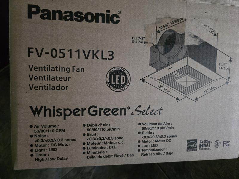 Panasonic - sgw1130 Panasonic 0.5-Sone 110-CFM White Bathroom Fan, ENERGY STAR